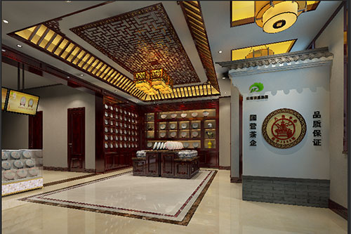 金山古朴典雅的中式茶叶店大堂设计效果图